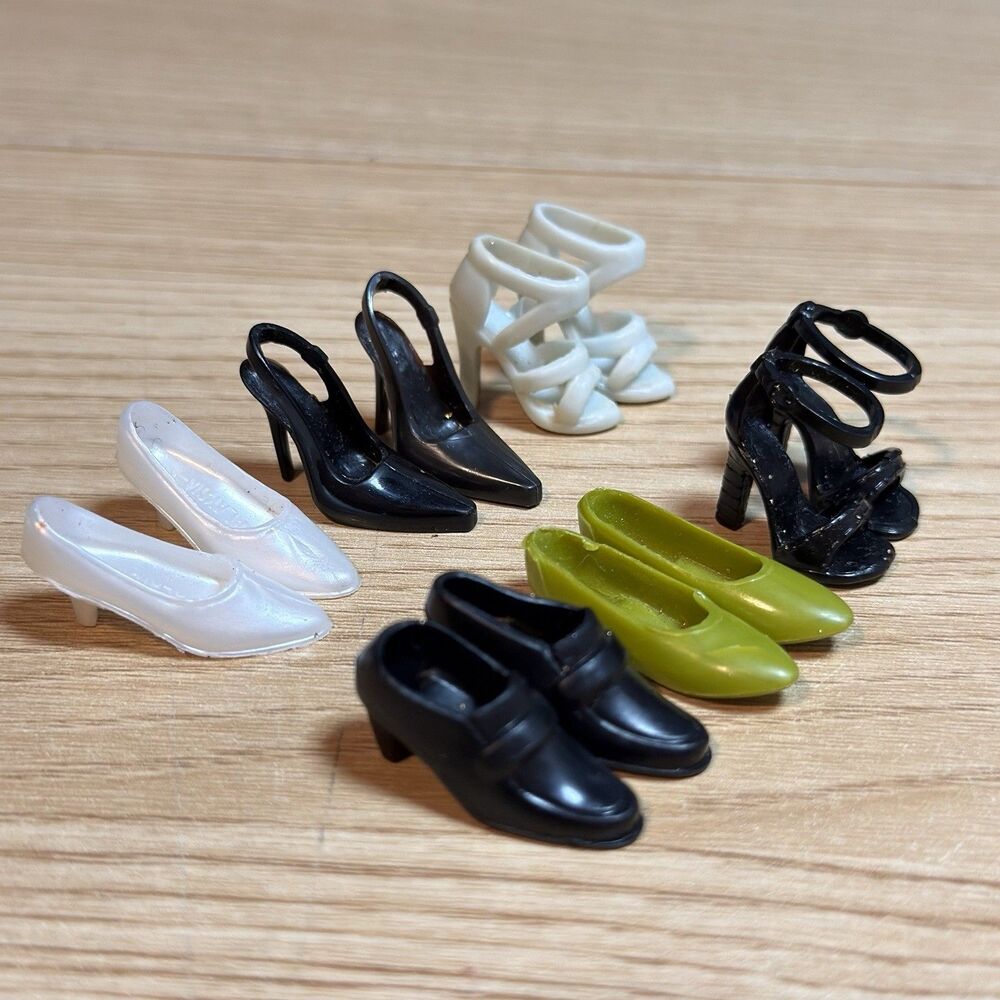 VINTAGE Barbie Shoes 90s Heels 60s Skipper Flats Open Toe Pumps White Black